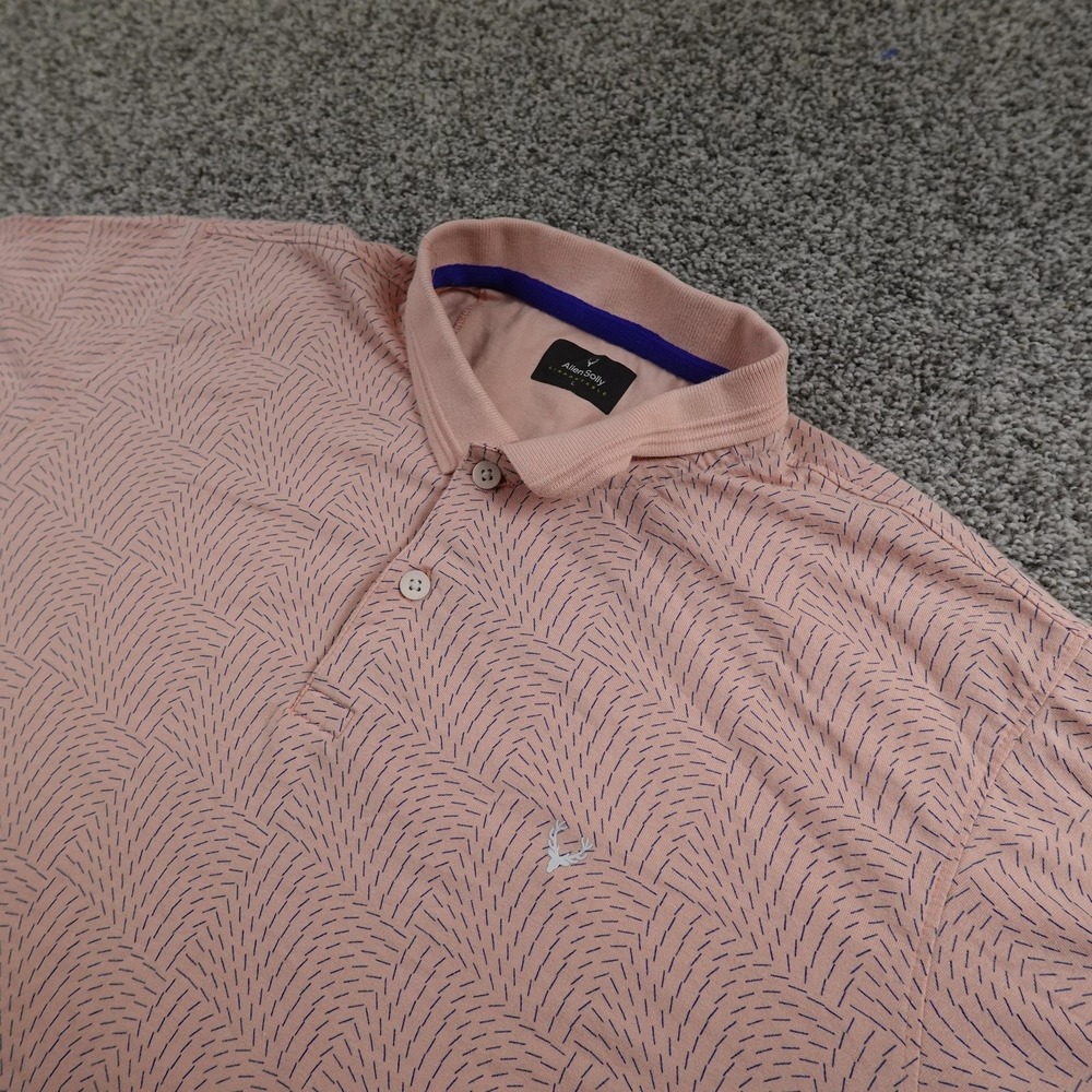 Allen Solly Polo Shirtโ Mens L Pink Geometric Performance Stretch Casual Preppy